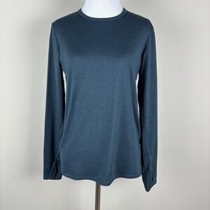 Quince Flowknit Breeze Long Sleeve Top‎ Women XS Navy Thumbholes Stretch Active
